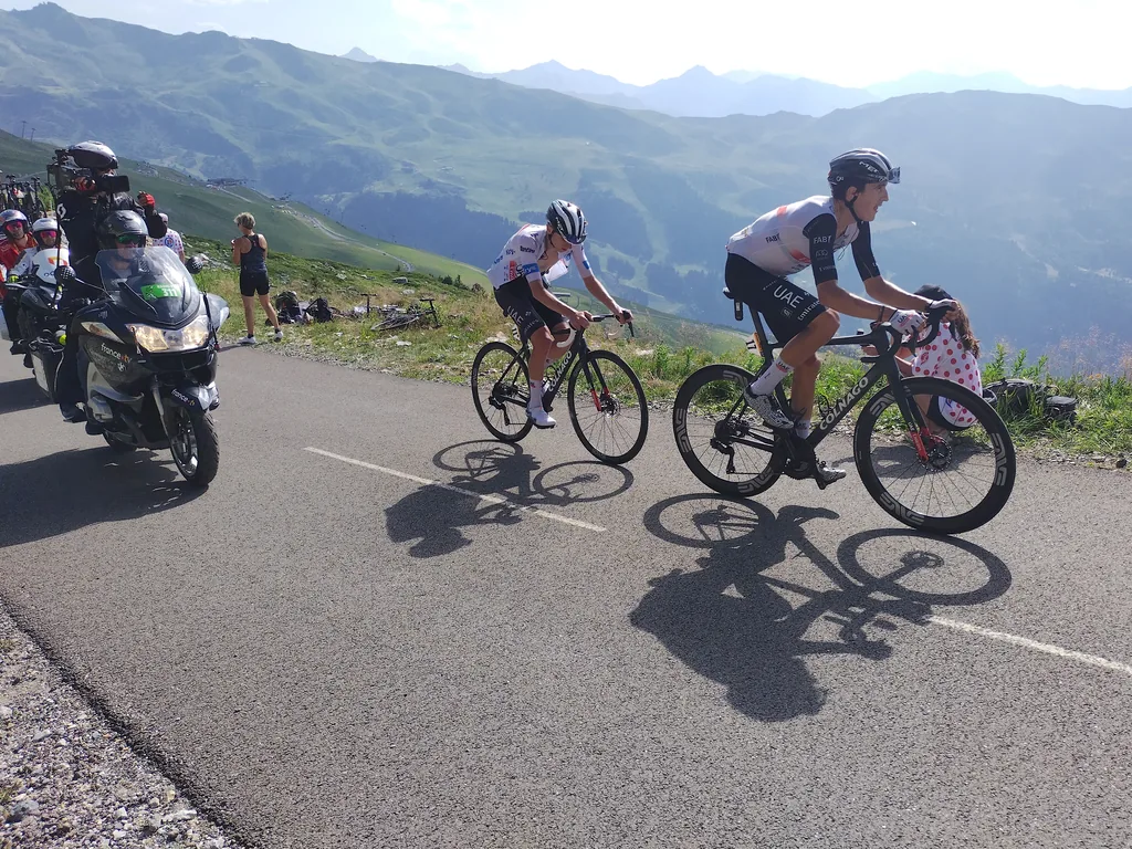 Tadej Pogačar climbing a mountain stage